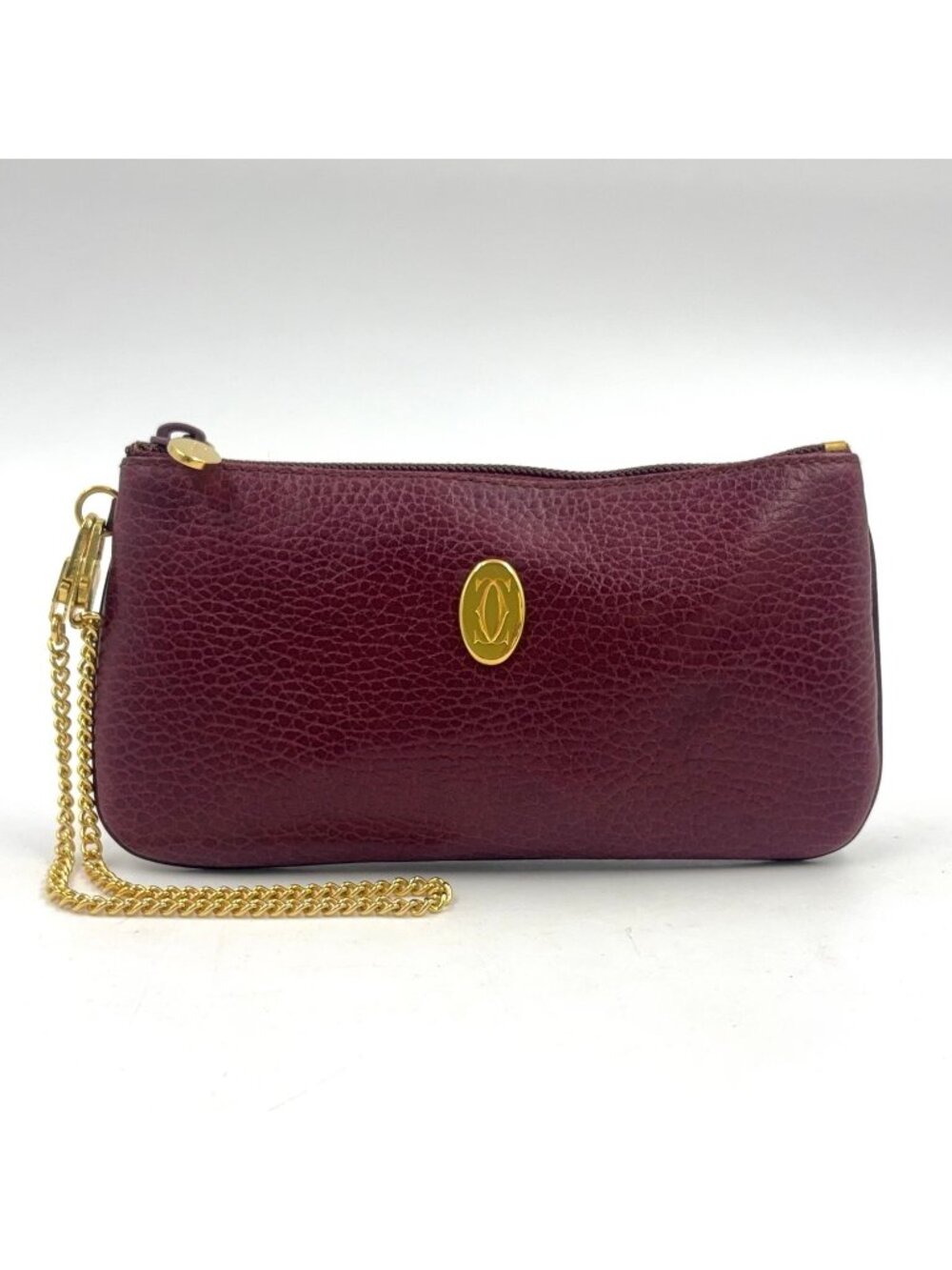 Cartier Must Oval Logo Chain Mini Pouch Leather Bordeaux Gold